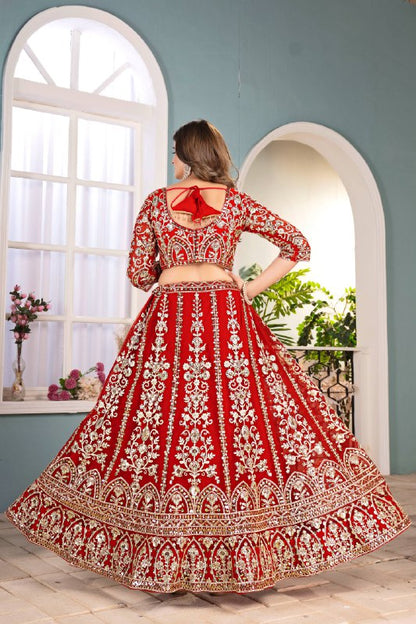 Wedding Special Butterfly Net With Sequience Coding Work Lehenga