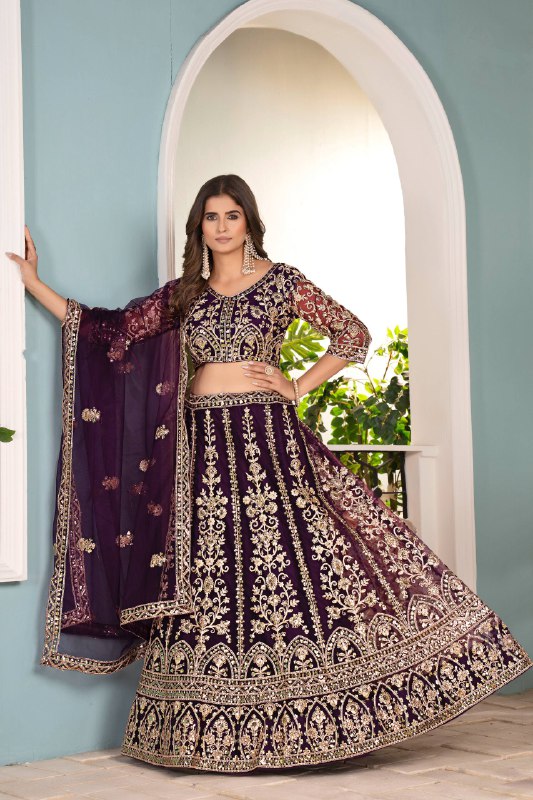 Wedding Special Butterfly Net With Sequience Coding Work Lehenga