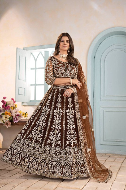 Wedding Special Butterfly Net With Sequience Coding Work Lehenga