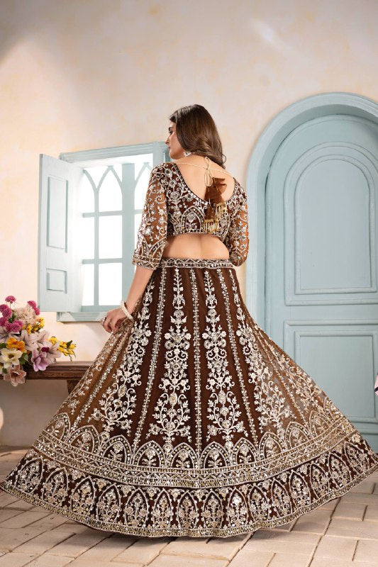 Wedding Special Butterfly Net With Sequience Coding Work Lehenga
