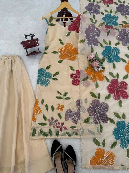 Most Viral Tibby Organza Silk With Brust Print Work Top Plazzo