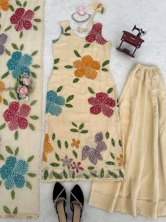 Most Viral Tibby Organza Silk With Brust Print Work Top Plazzo