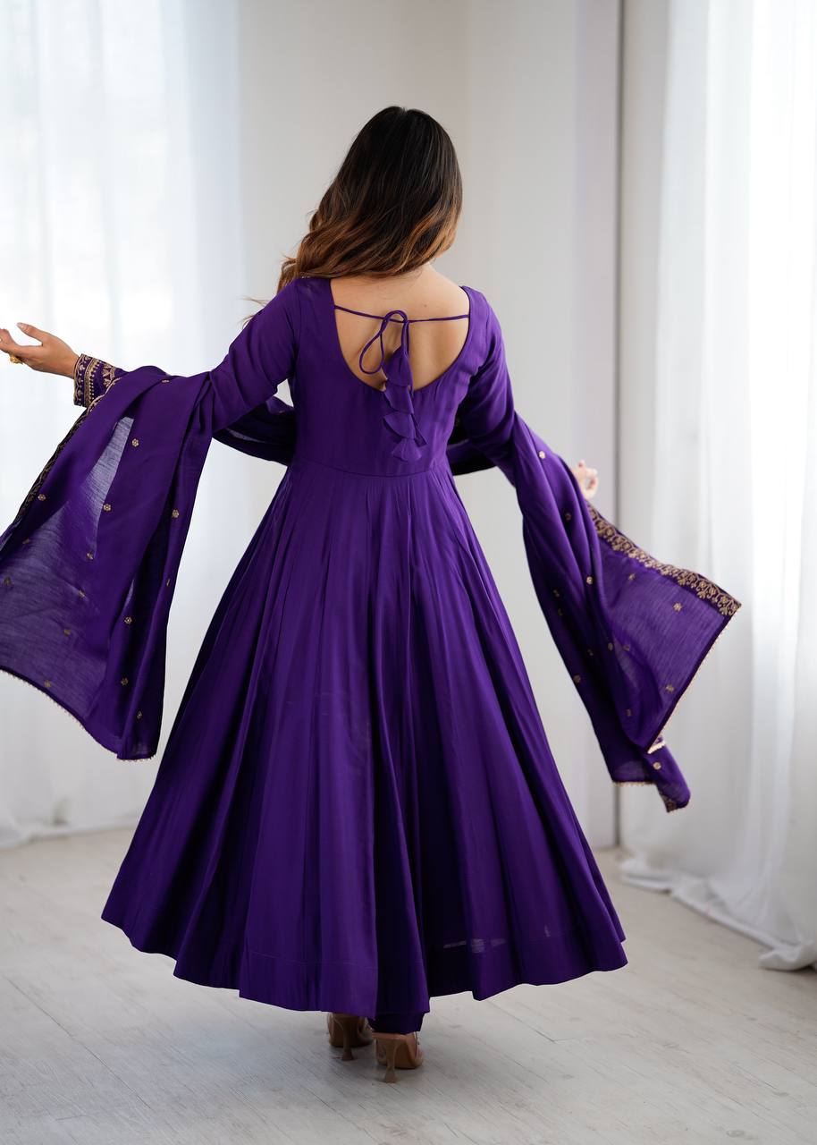 Purple Color Roman Chanderi Silk With Hand Work Anarkali