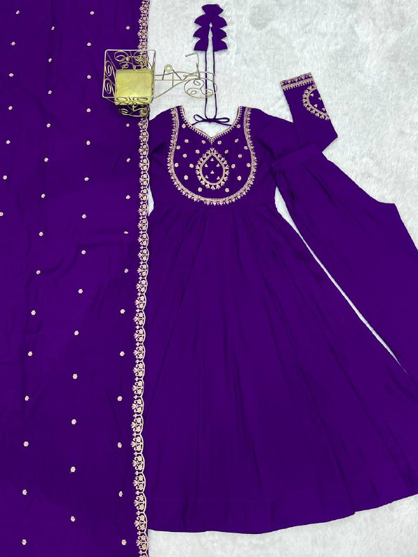 Purple Color Roman Chanderi Silk With Hand Work Anarkali