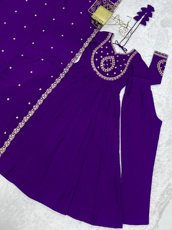 Purple Color Roman Chanderi Silk With Hand Work Anarkali