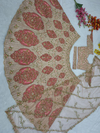 Premium Slub Silk Embroidered Lehenga Choli with Butterfly Net Dupatta