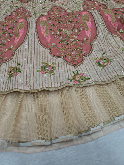 Premium Slub Silk Embroidered Lehenga Choli with Butterfly Net Dupatta