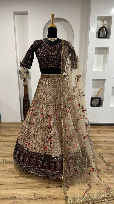 Beautifull Beige Color Kasturi Silk With Sequience Work Lehenga