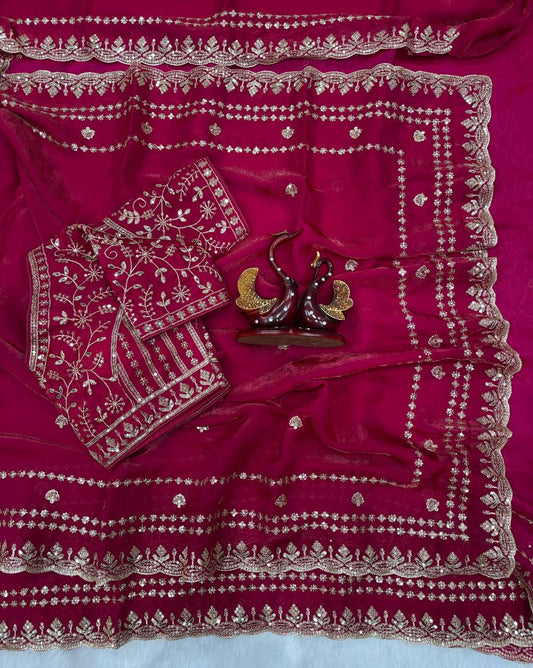 Beautifull Soft Space Silk With Sequience Work Saree