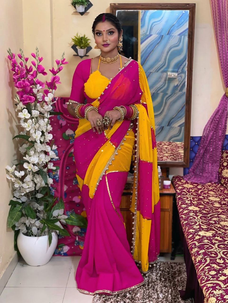 Beautifull Soft Georette Gotta Lace Work Saree