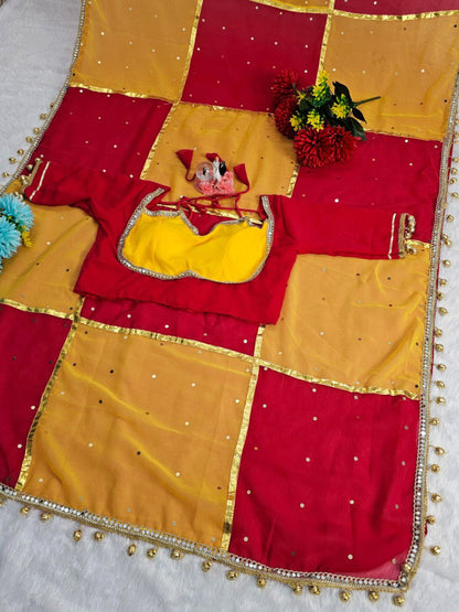 Beautifull Soft Georette Gotta Lace Work Saree