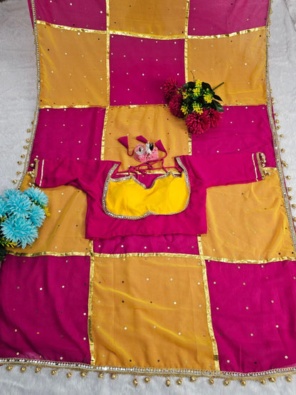 Beautifull Soft Georette Gotta Lace Work Saree