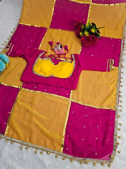 Beautifull Soft Georette Gotta Lace Work Saree