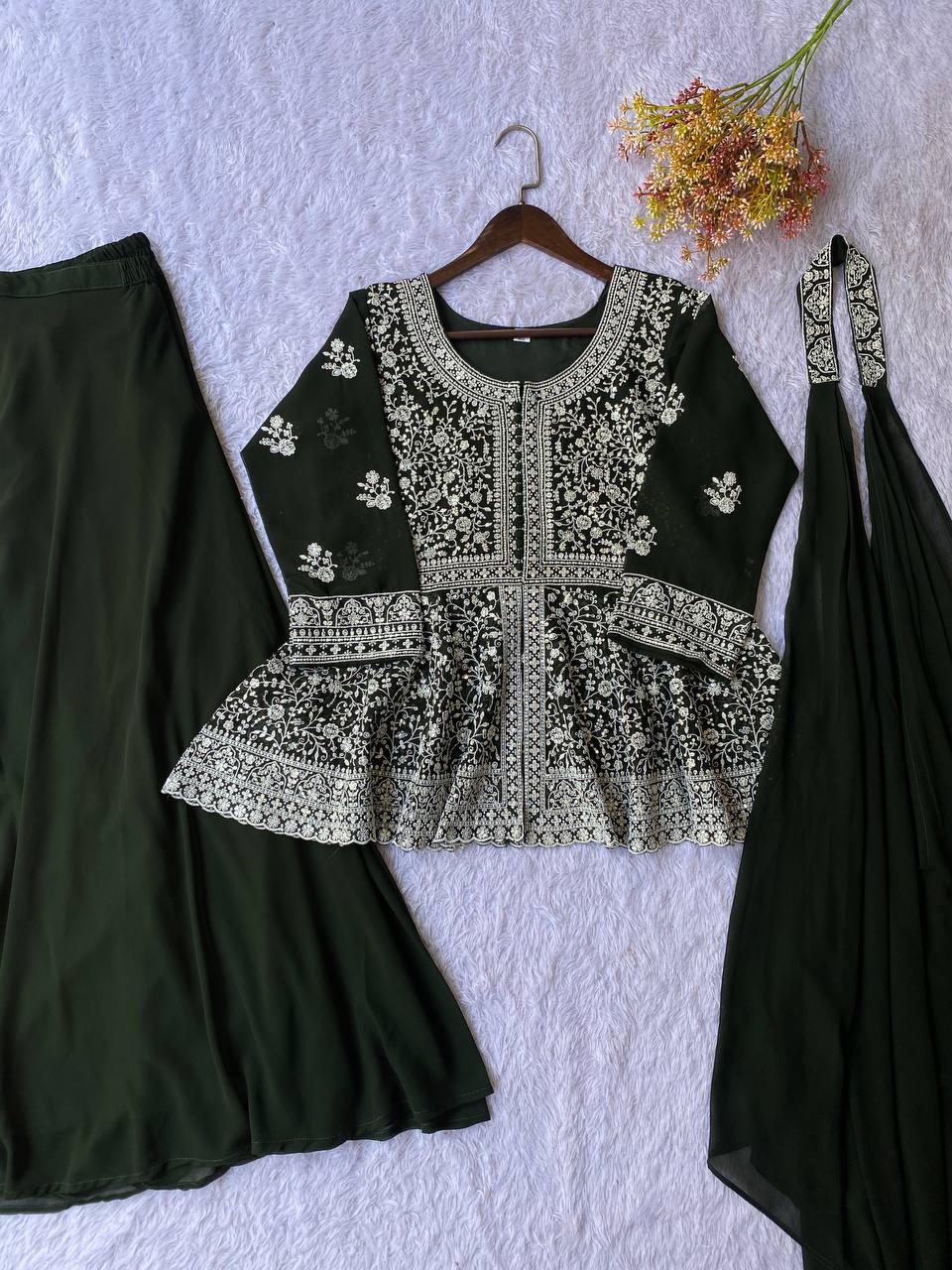 Most Viral Georgette Sequience Embroidery Work Top Plazzo