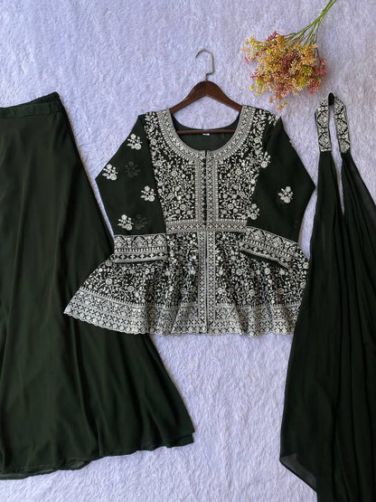 Most Viral Georgette Sequience Embroidery Work Top Plazzo