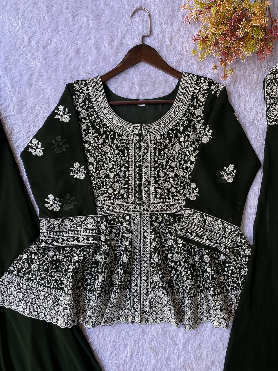 Most Viral Georgette Sequience Embroidery Work Top Plazzo