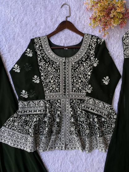 Most Viral Georgette Sequience Embroidery Work Top Plazzo