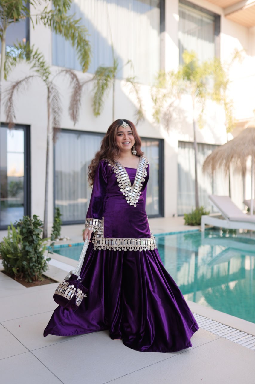 Very Soft Ice Velvet With Zari Embroidery Work Top Plazzo