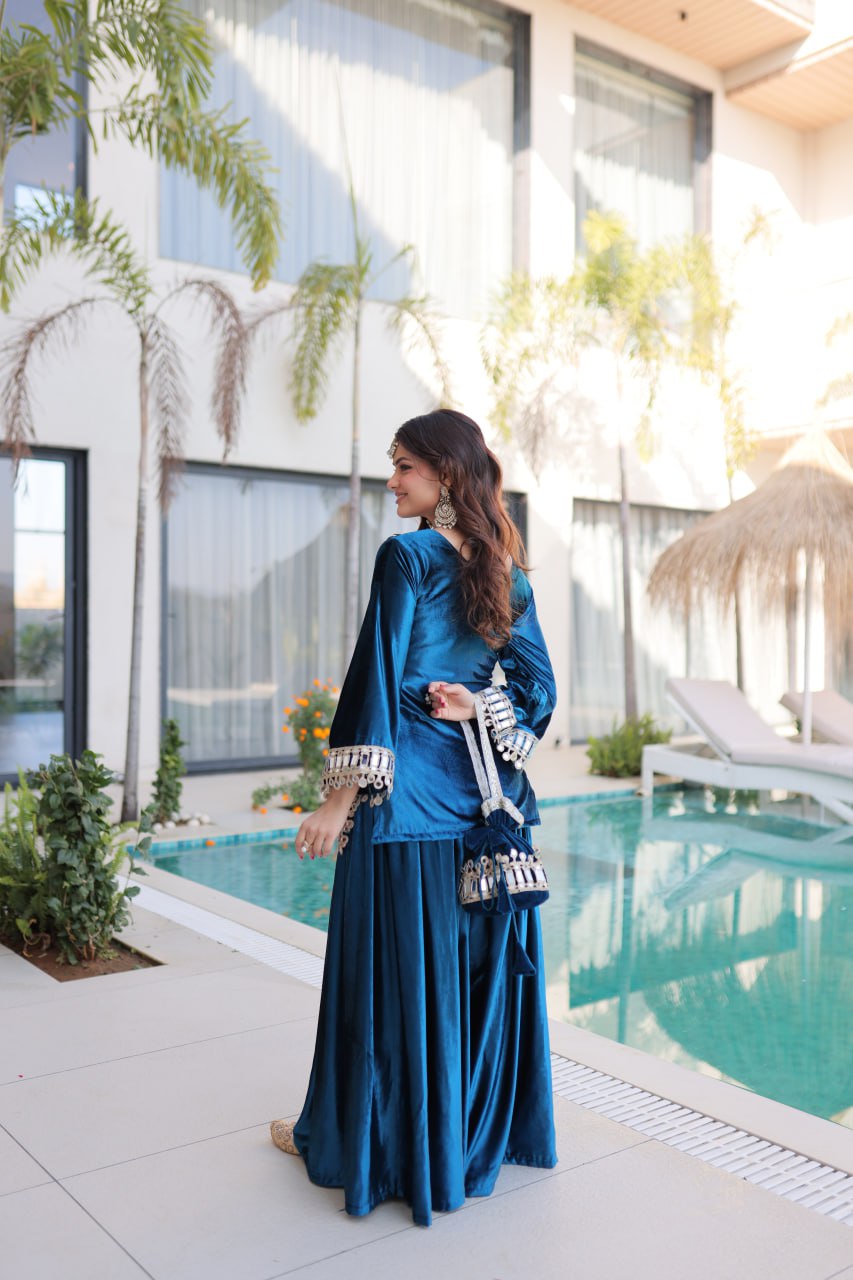 Very Soft Ice Velvet With Zari Embroidery Work Top Plazzo