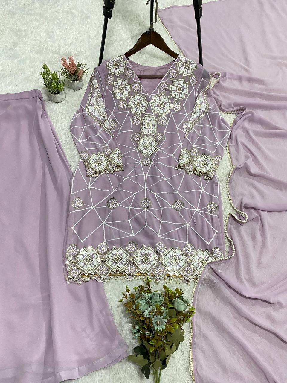 Beautiful Georgette Plazzo Suit with Sequence Embroidery Work