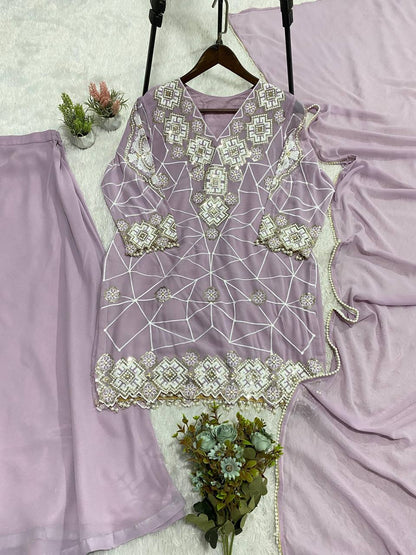 Beautiful Georgette Plazzo Suit with Sequence Embroidery Work