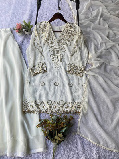 Beautiful Georgette Plazzo Suit with Sequence Embroidery Work