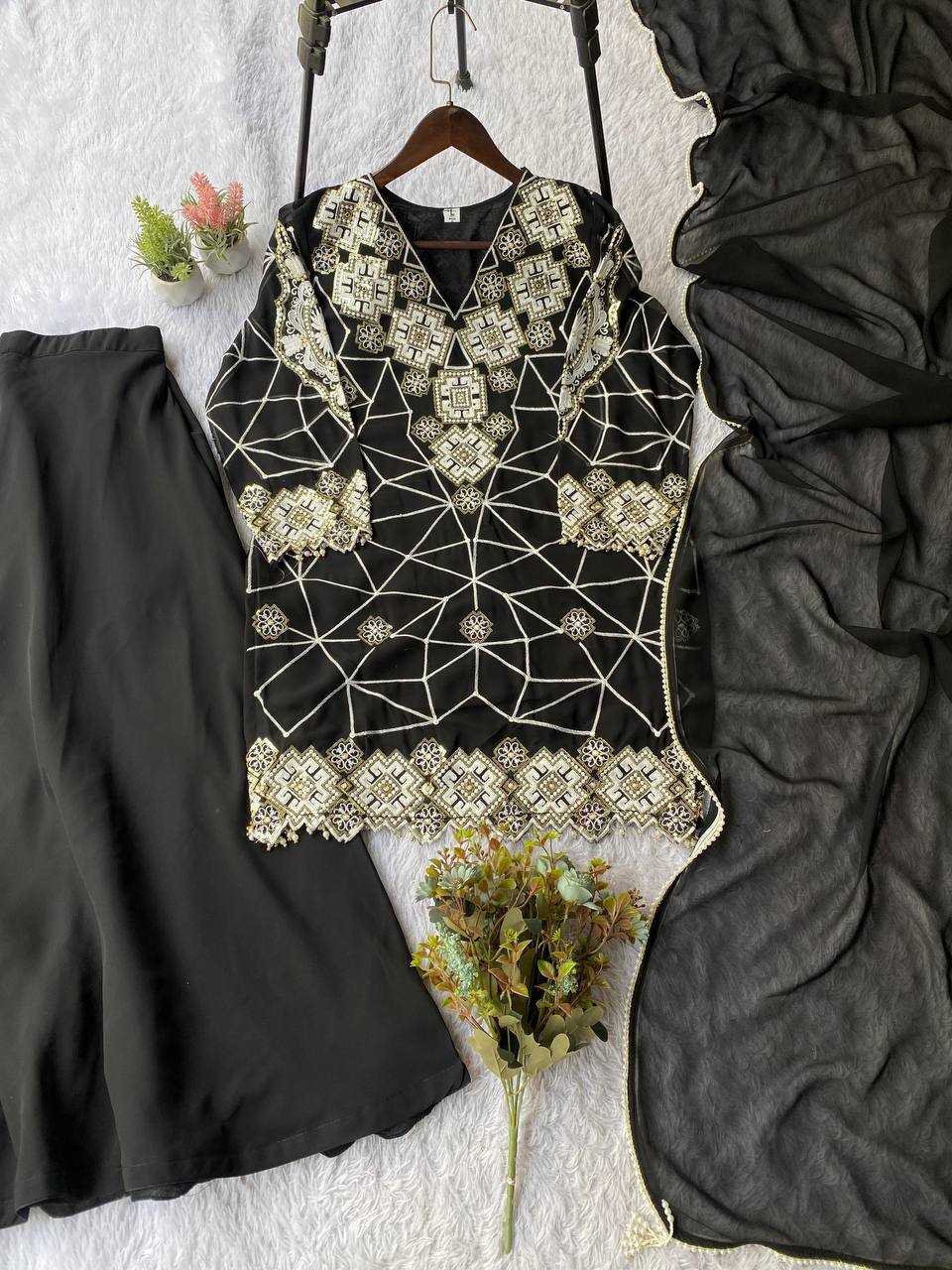 Beautiful Georgette Plazzo Suit with Sequence Embroidery Work