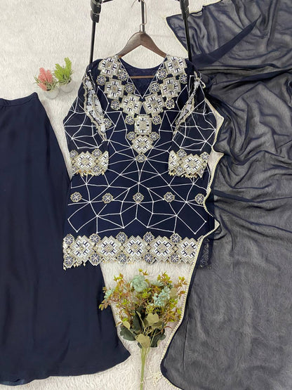 Beautiful Georgette Plazzo Suit with Sequence Embroidery Work