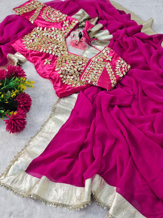 Beautifull Soft Georgette Sequience Lace Border Work Saree