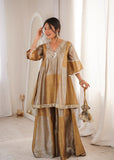 Beautiful Two-Tone Tissue Suit With Coding Embroidery & Mirror Lace Work