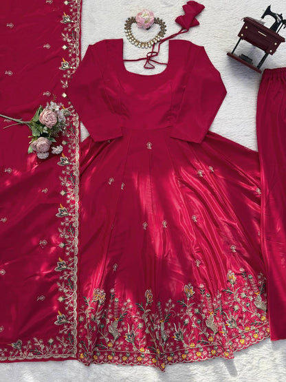 Natural Beautifull Crep Silk With Thread And Sequience Work Anarkali