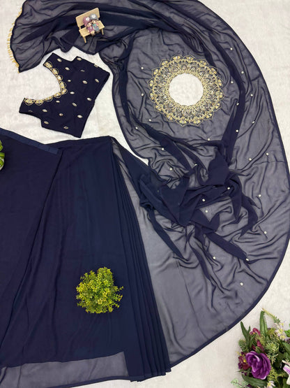 Beautifull Faux Georgette Embroidery With Real Mirror Work Saree