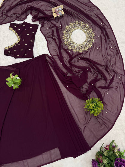 Beautifull Faux Georgette Embroidery With Real Mirror Work Saree