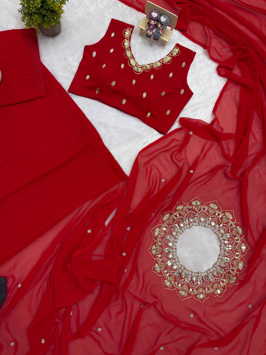 Beautifull Faux Georgette Embroidery With Real Mirror Work Saree