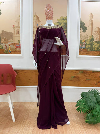 Beautifull Faux Georgette Embroidery With Real Mirror Work Saree