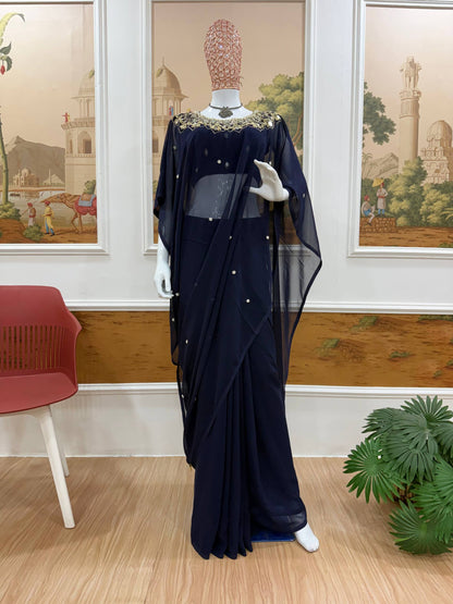 Beautifull Faux Georgette Embroidery With Real Mirror Work Saree