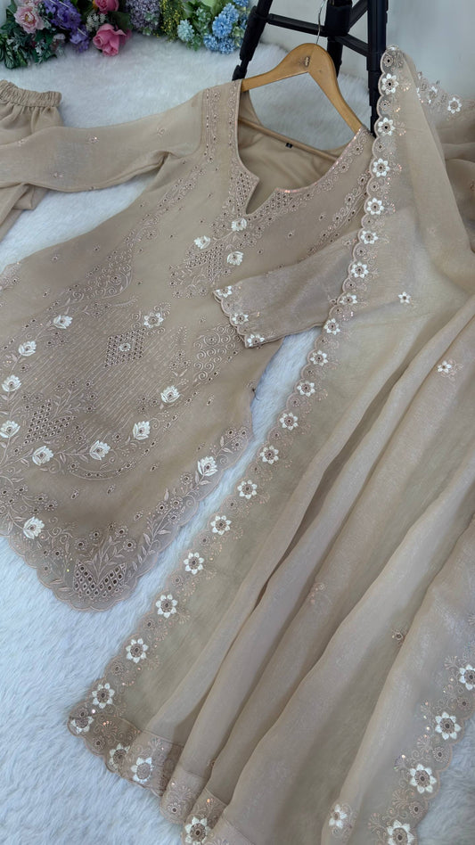 Beautifull Currency Silk With Thread And Sequience Work Top Plazzo