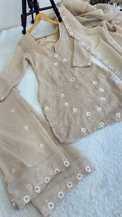 Beautifull Currency Silk With Thread And Sequience Work Top Plazzo