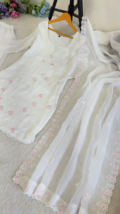 Beautifull Currency Silk With Thread And Sequience Work Top Plazzo