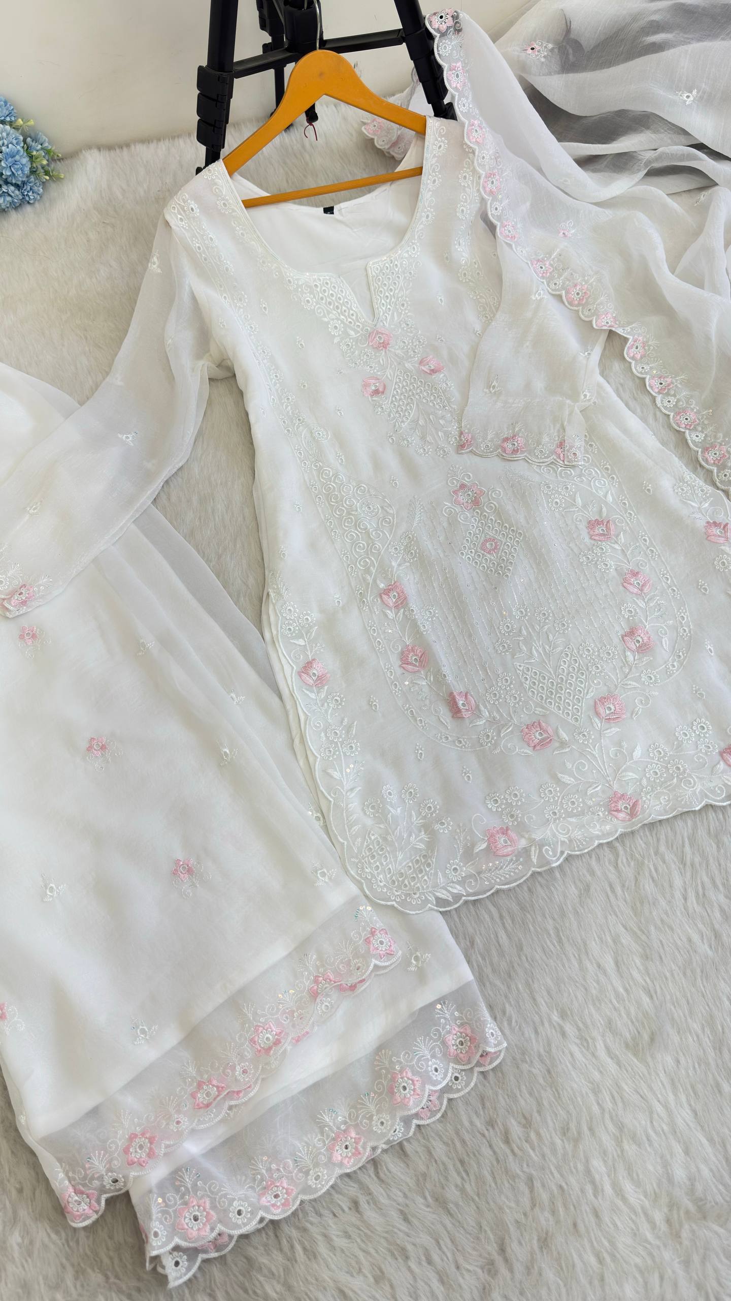 Beautifull Currency Silk With Thread And Sequience Work Top Plazzo