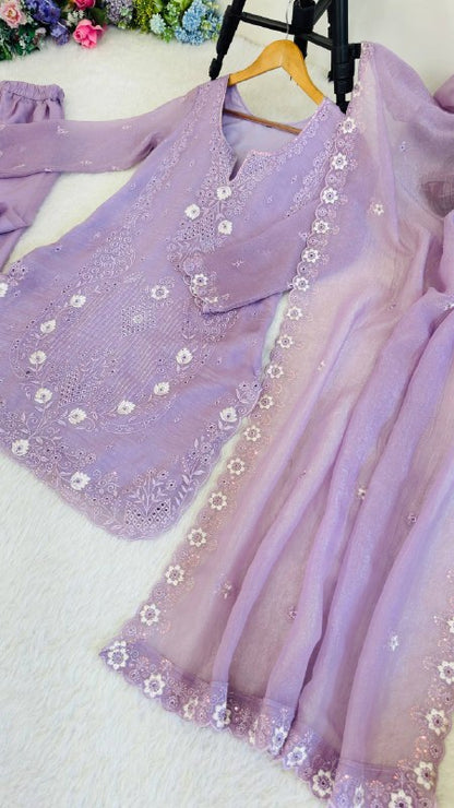 Beautifull Currency Silk With Thread And Sequience Work Top Plazzo