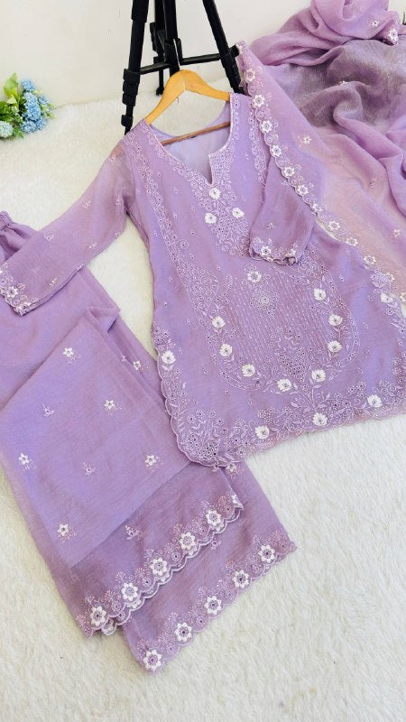 Beautifull Currency Silk With Thread And Sequience Work Top Plazzo