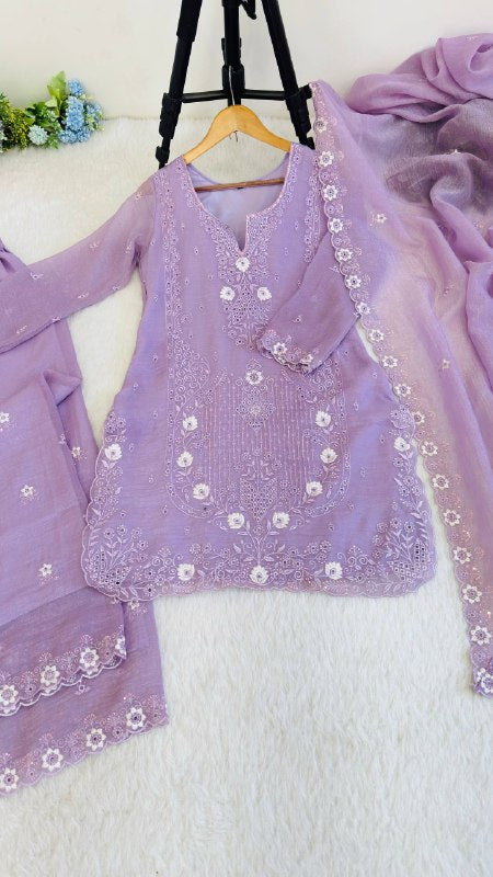 Beautifull Currency Silk With Thread And Sequience Work Top Plazzo