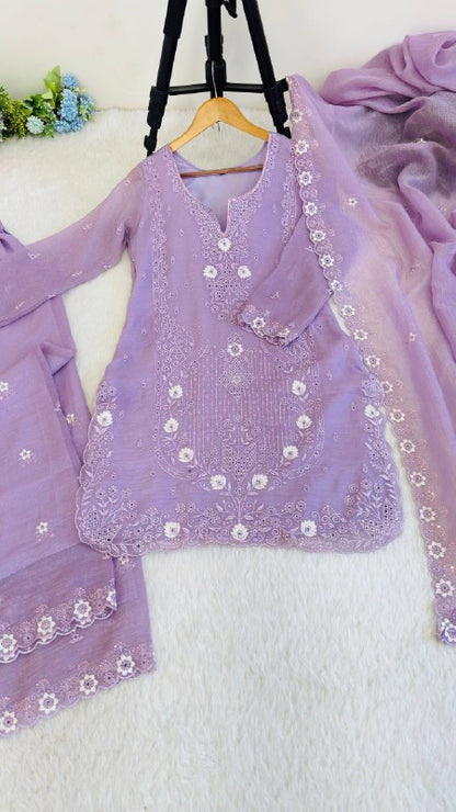 Beautifull Currency Silk With Thread And Sequience Work Top Plazzo