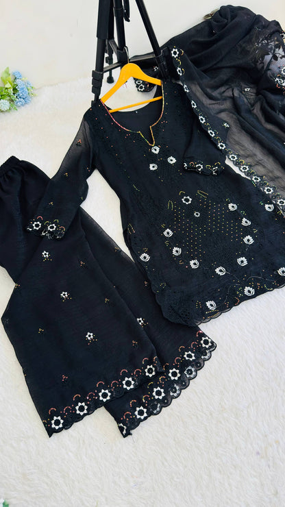 Beautifull Currency Silk With Thread And Sequience Work Top Plazzo