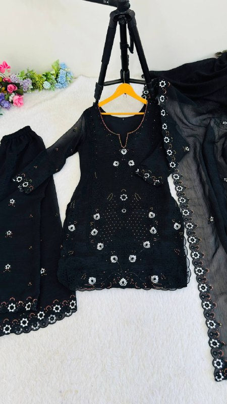 Beautifull Currency Silk With Thread And Sequience Work Top Plazzo