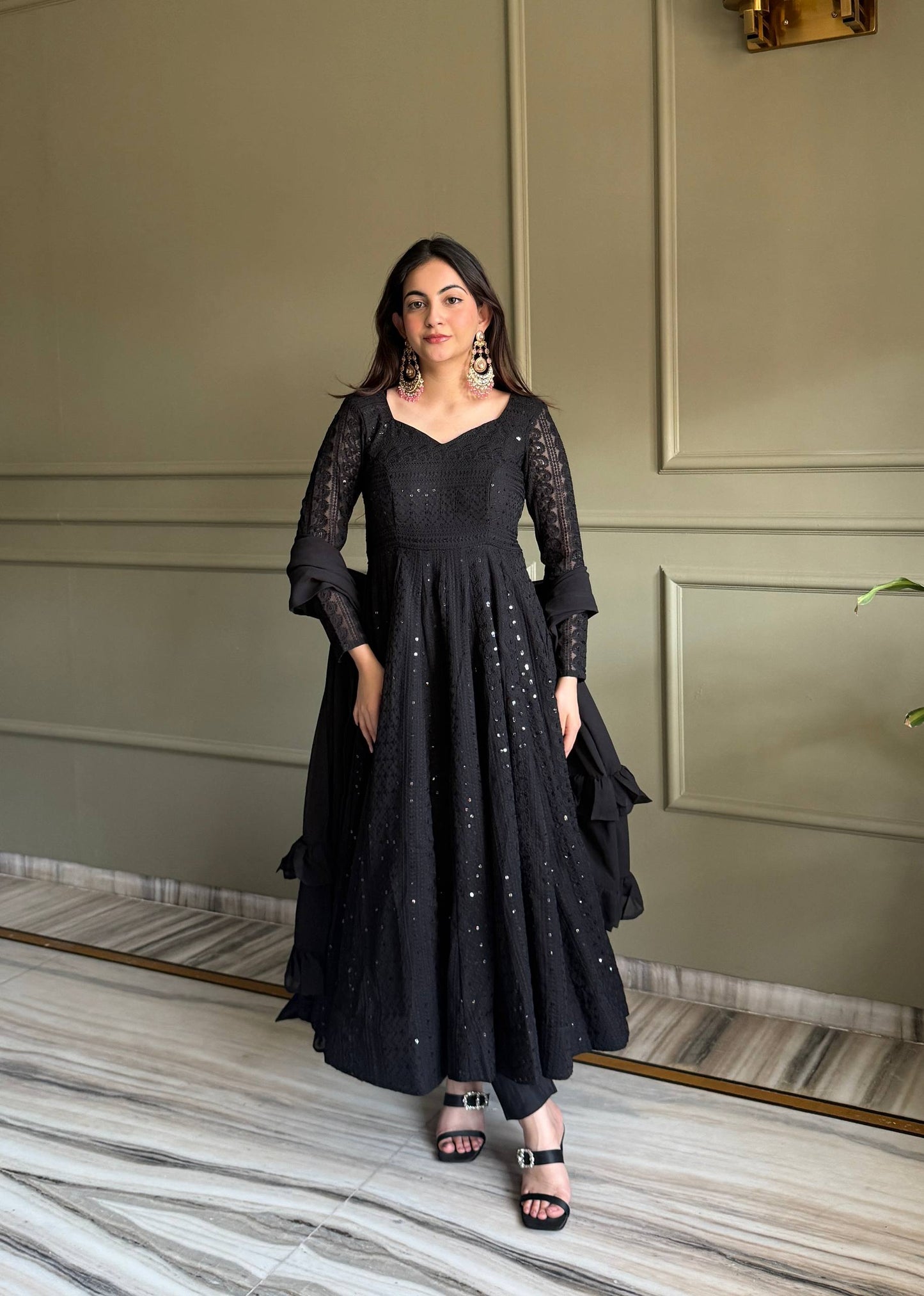 Beautiful Heavy Georgette Anarkali Suit With Elegant Lucknowi Work