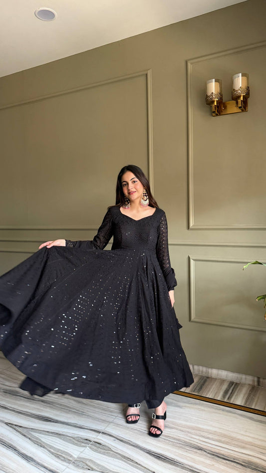 Beautiful Heavy Georgette Anarkali Suit With Elegant Lucknowi Work