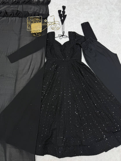 Beautiful Heavy Georgette Anarkali Suit With Elegant Lucknowi Work