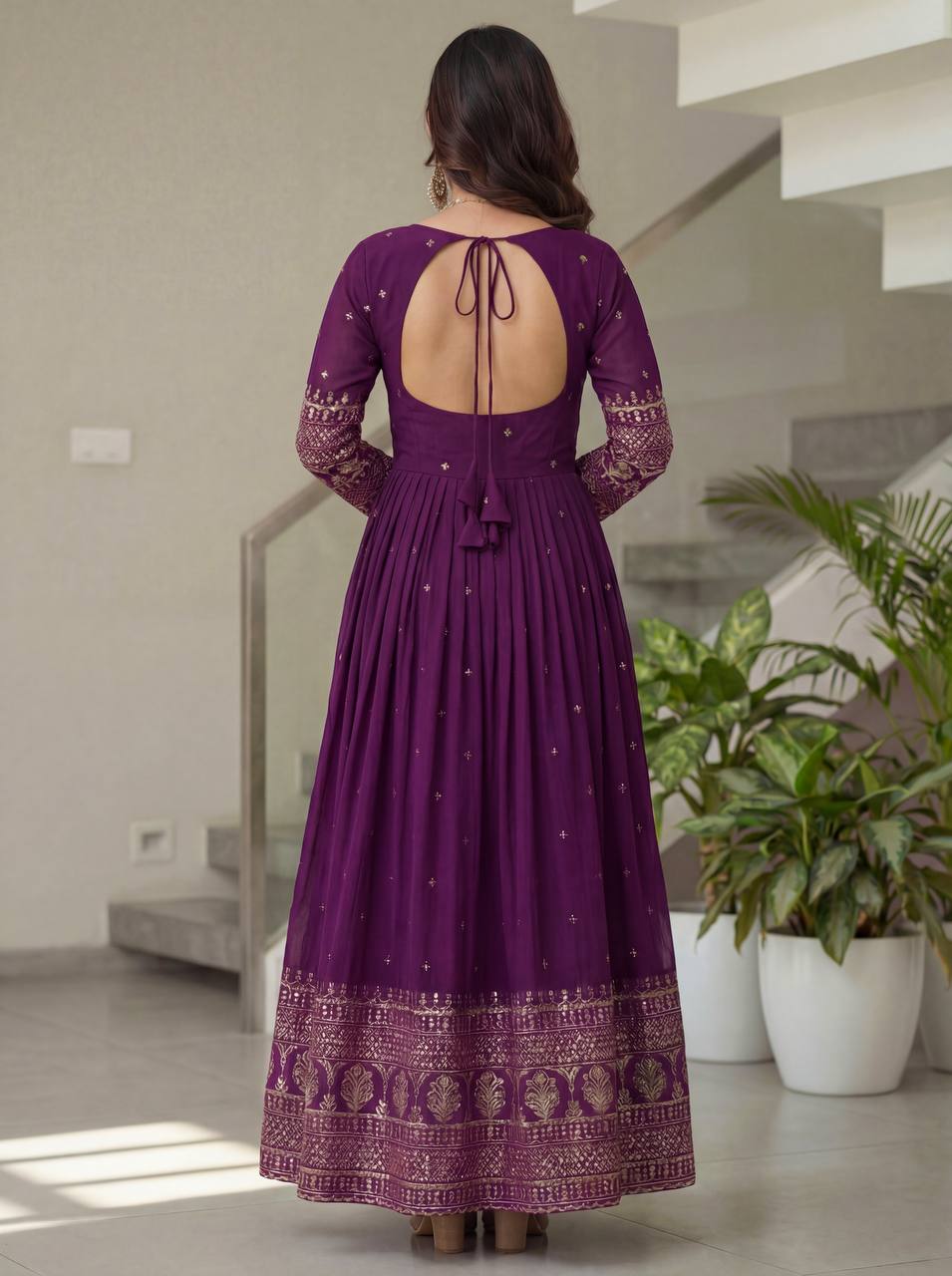 Blooming Vichitra Silk Emboidery Sequence Design Work Crap Silk Top Pent